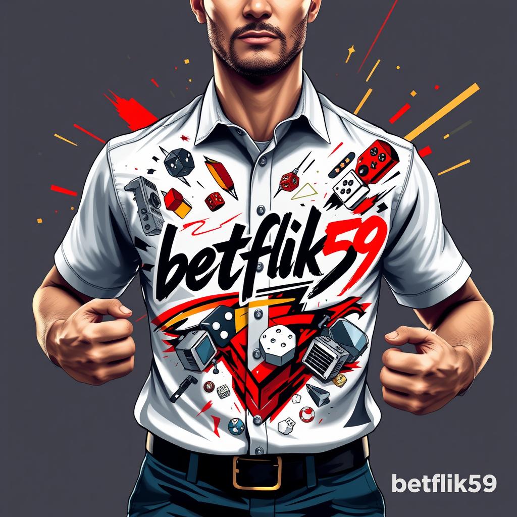 Mens Premium Classic Gaming Shirt with 'betflik59' Graphic Design