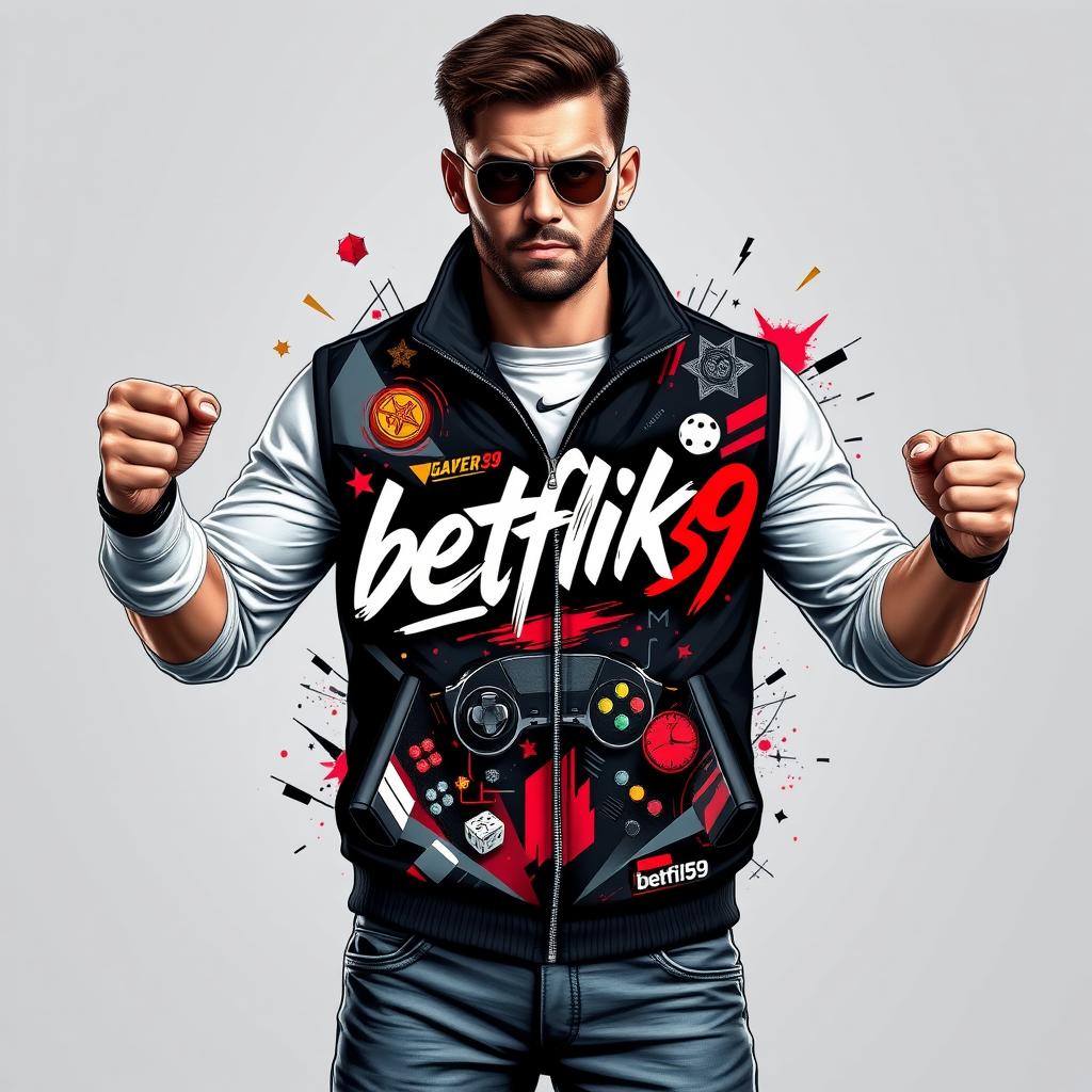 Mens Premium Fitted Vest with Gaming-Inspired Graphic Design 'betflik59'